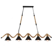 Rope Chandelier, 5*E27, Brown, Metal and Rope