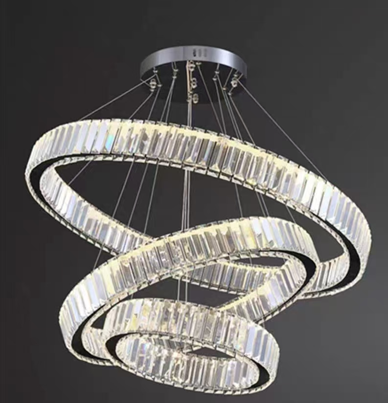 Luminis PRISM LED Chandelier, Crystal and Metal, 4 Circles, Dimmable, Adjustable Height, Cold/Warm/Neutral Light, Luxurious Lighting
