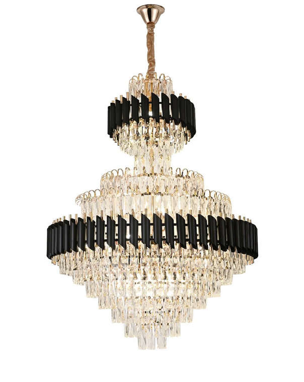 Crystal Chandelier VERSAILLES Supremo Reale E14, 80cm x 110cm, Glossy Gold and Black, Adjustable Height