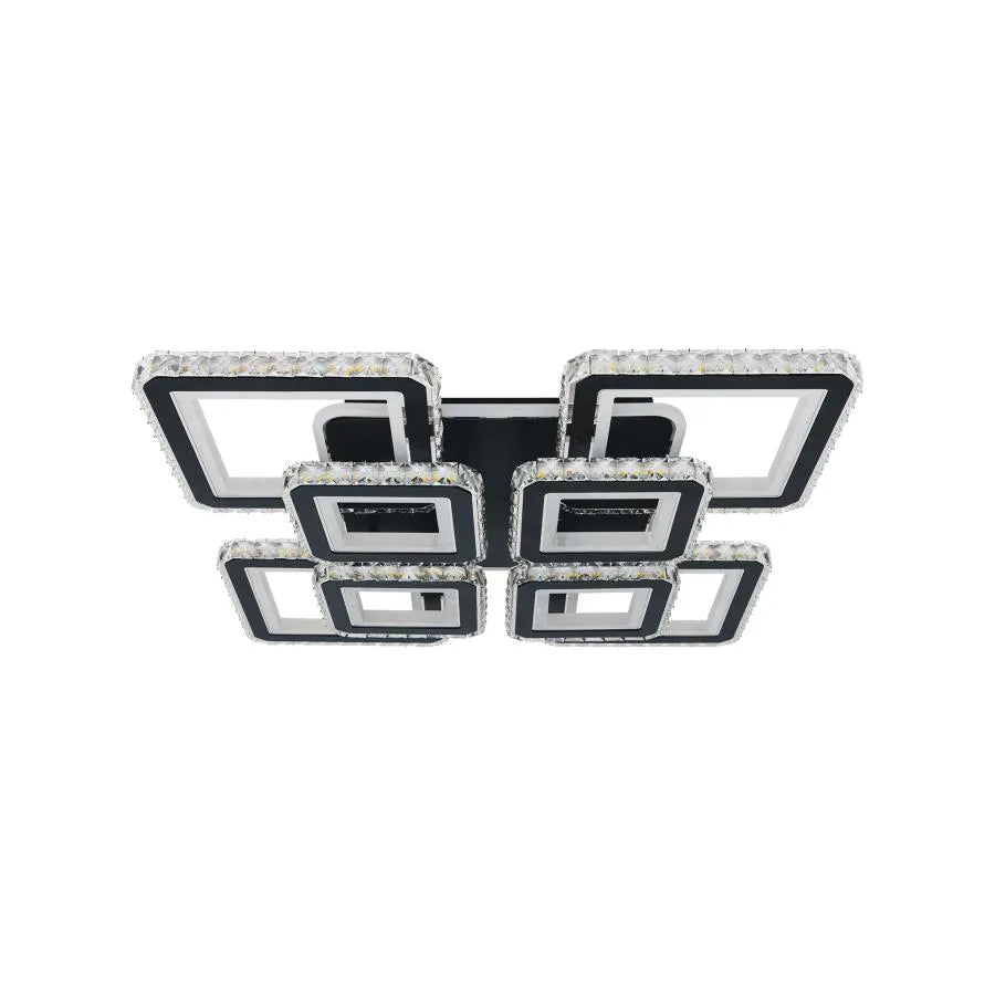 LED chandelier with remote control and crystal LEILA RGB 237W, 8 Squares, Cold/Warm/Neutral light, Dimmable, Glossy Black Chrome