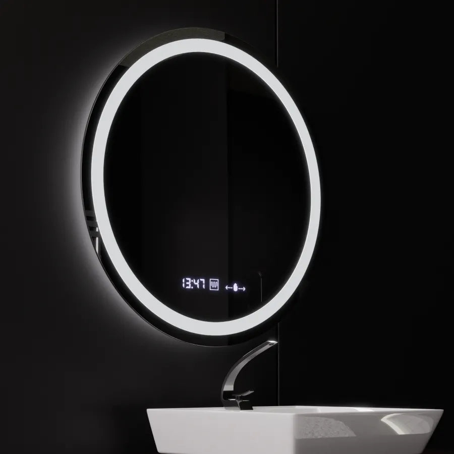 LED Round Mirror, 80cm, Celeste MotionGlow Marcello, Demister System, Clock & Thermometer, Dimmable