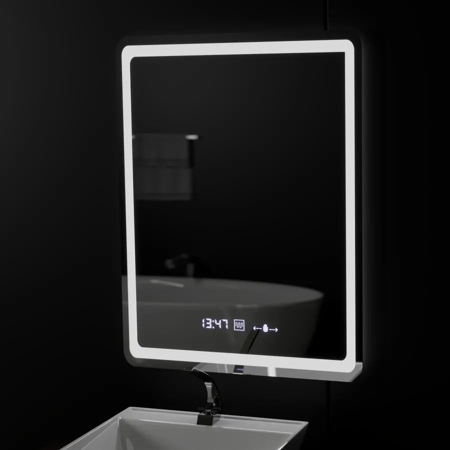 Rectangular LED mirror, 60x80cm, Wizz MotionGlow Marcello sensor, De-fogging system, Clock & Thermometer, Dimable