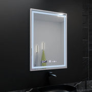 Rectangular LED mirror, 60x80cm, Verite Imperial Silver Motion Glow Marcello, Demister System, Clock & Thermometer, Dimmable