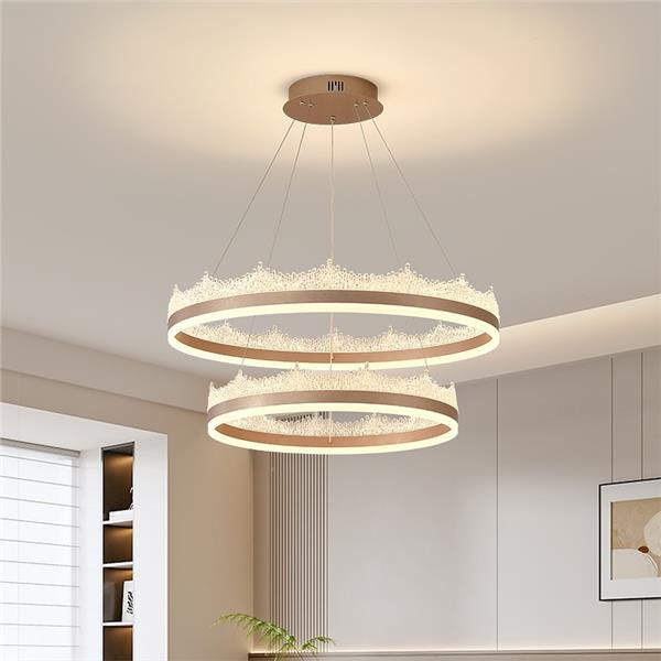 Suspended LED chandelier with remote control FLAVIO 126W, Cold/Warm/Neutral light, Dimmable, Height Adjustable, Gold
