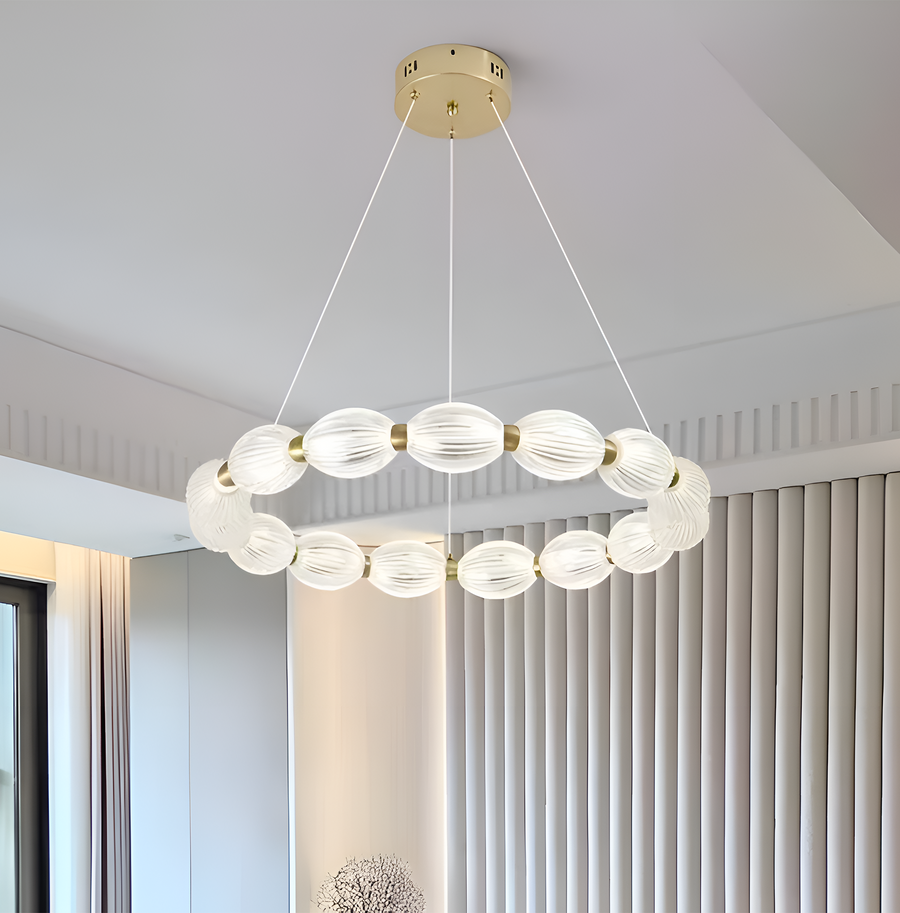 Suspended LED chandelier with remote control FAUSTO II, 43W, Cold/Warm/Neutral light, Dimmable, Height Adjustable, Gold