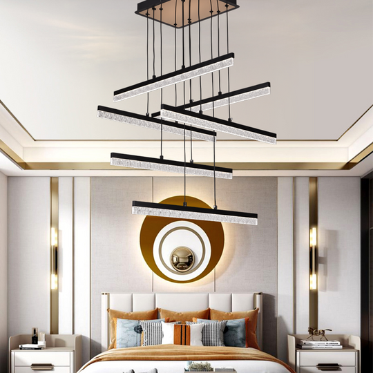 Suspended LED Chandelier with Remote Control, STRATA, 6 elements, 82W, Light 3000/4000/6000K, Black, Adjustable Height LED Chandeliers with Remote Control Default Title Alessandro Design