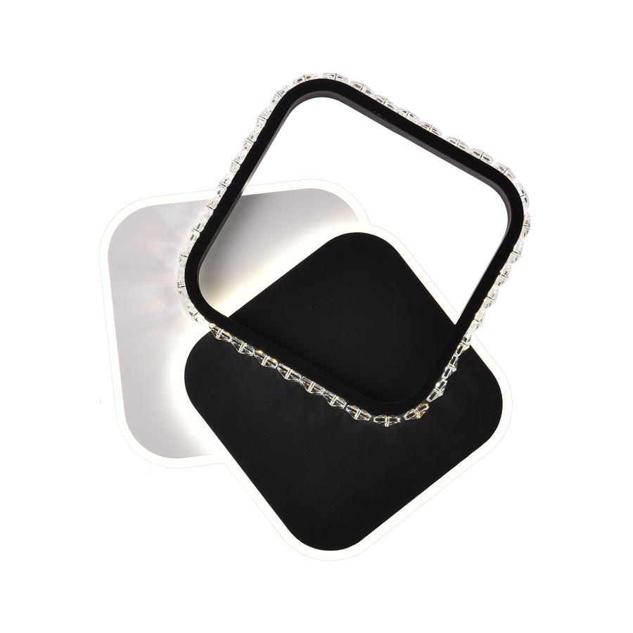 LED crystal chandelier PRISMIQ 39W, 3 Squares, Cold/Warm/Neutral light, Black