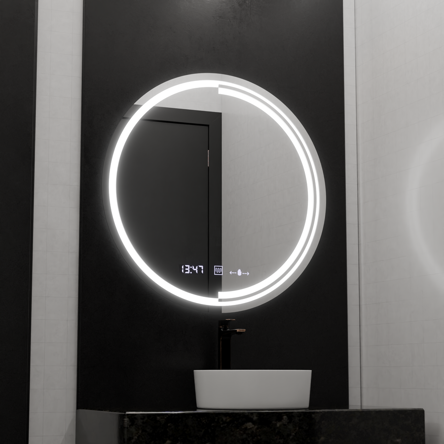 LED Round Mirror, 60cm, Consuel Marcello MotionGlow Sensor, Demister System, Clock & Thermometer, Dimmable