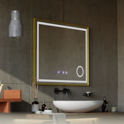 Rolf Touch LED Mirror Defog System, Clock and Temperature 80x60 cm Brushed Gold Frame Cosmetic Magnifier