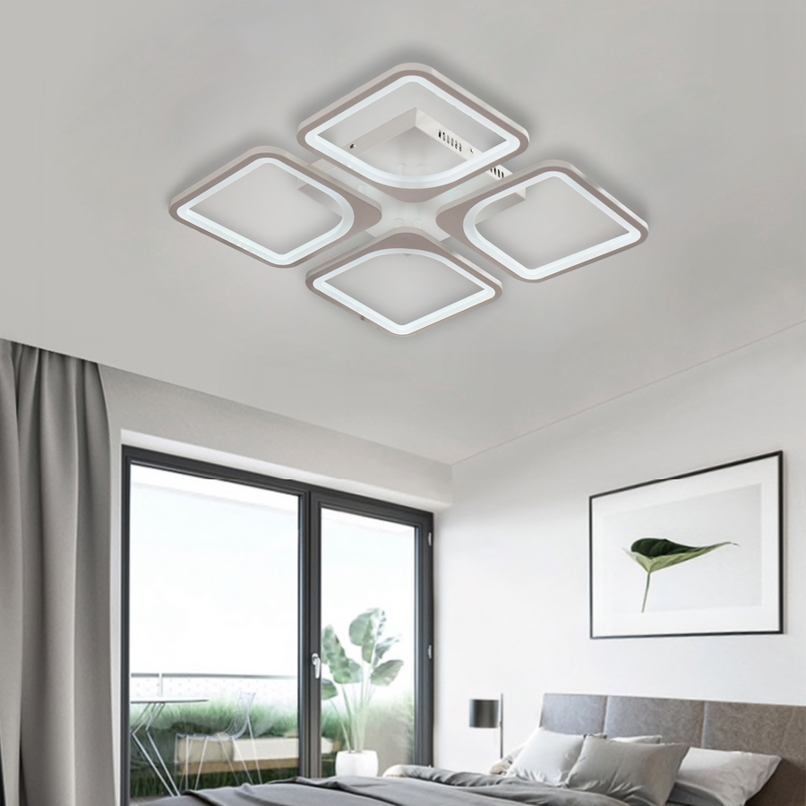 LED chandelier with remote control ZOE 52W, 4 Squares, Cold/Warm/Neutral light, Dimmable, White