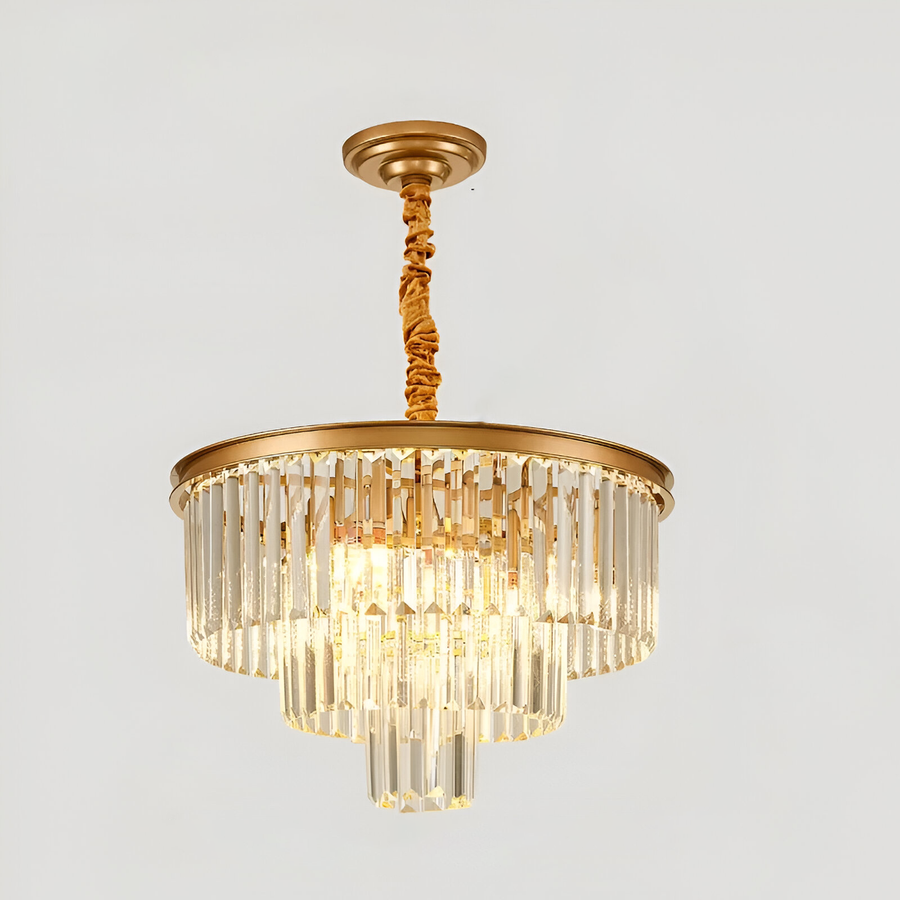 CHAMBORD Petito Crystal Chandelier 3xE14, Diameter 28cm, Matte Gold, Adjustable Height