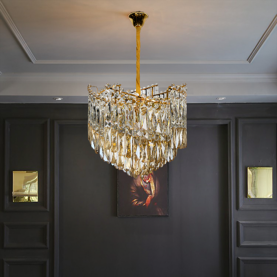TOPKAPI Nobile Crystal Chandelier 6xE14, Diameter 40cm, Shiny Gold, Adjustable Height