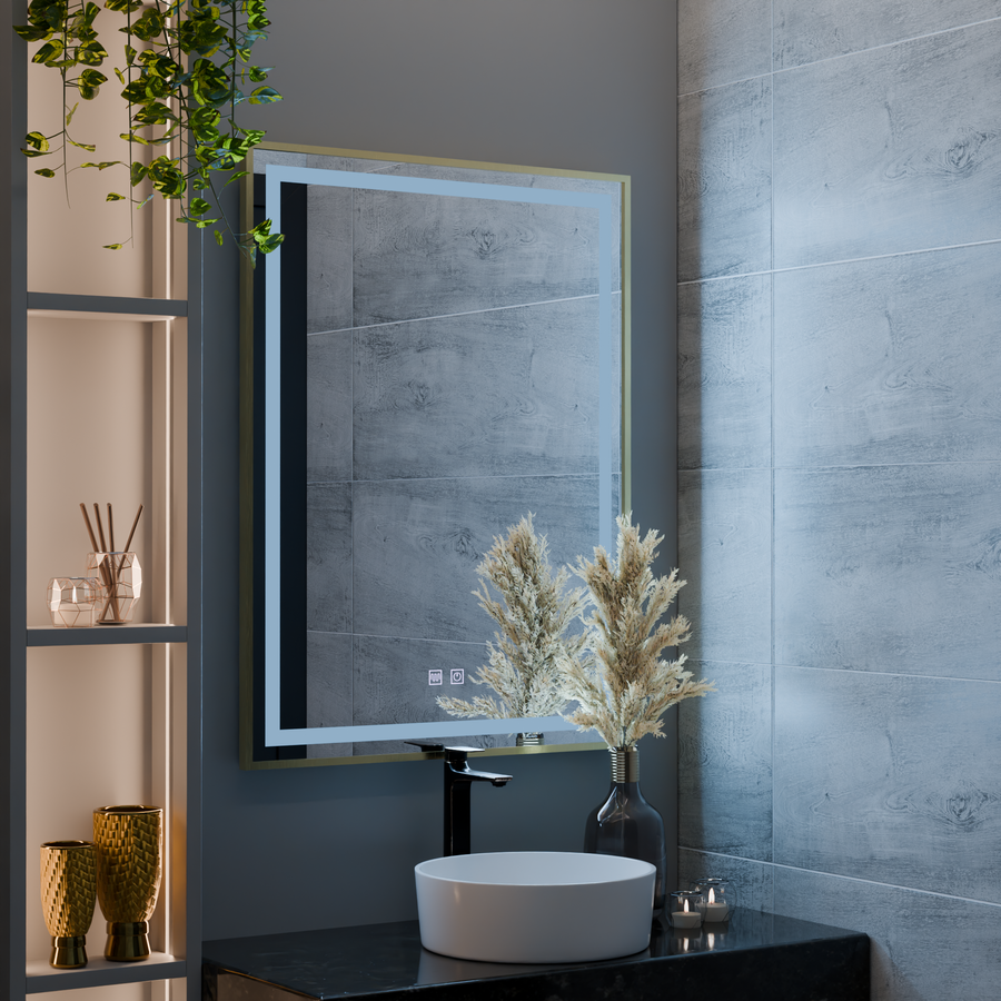 Kalahiri Touch LED Mirror, 80x60 cm, Defog function, Brushed Gold Frame