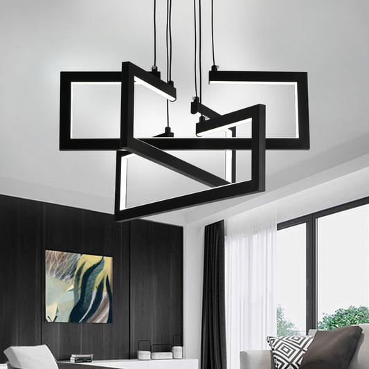 LED chandelier with remote control, Suspended 73W, 3 Elements, Cold/Warm/Neutral light, Dimmable, Adjustable height, Black