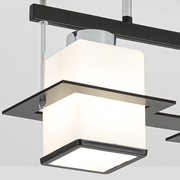 Classic Aramis Chandelier with Wood Square Lampshade 2 X E27 Socket Black White