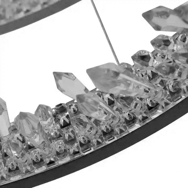 Suspended LED chandelier with remote control, K9 Crystals, 67W, 2 Circles, 60 cm, Cold/Warm/Neutral light, Dimmable, Black, Height Adjustable