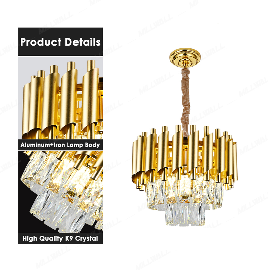 VERSAILLES Petito Crystal Chandelier 3xE14, Diameter 30cm, Gold, Adjustable Height