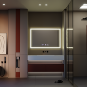 Rectangular LED Mirror 120x80cm Vérité MotionGlow Marcello, Defog System, Thermometer and Clock, Dimmable