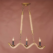 Rope Chandelier, 3*E27, Brown, Metal and Rope