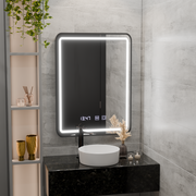 Karl Touch LED Mirror with Defog System, Clock and Temperature 50x70 cm Brushed Black Frame