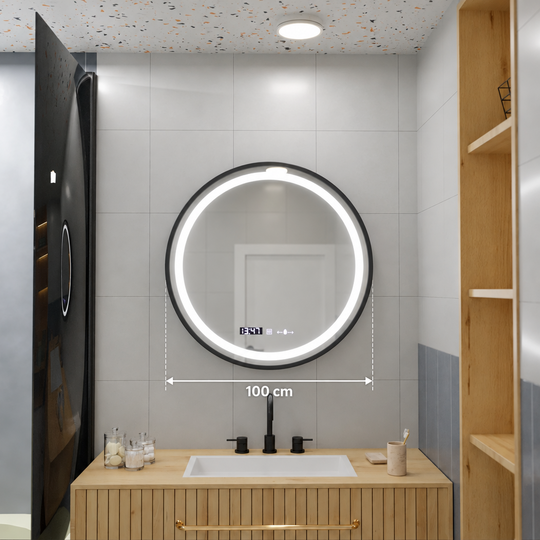LED Round Mirror, 100cm, Celeste Majesté Noir MotionGlow Marcello, De-fogging System, Clock & Thermometer, Dimable Mirrors Marcello Default Title Alessandro Design