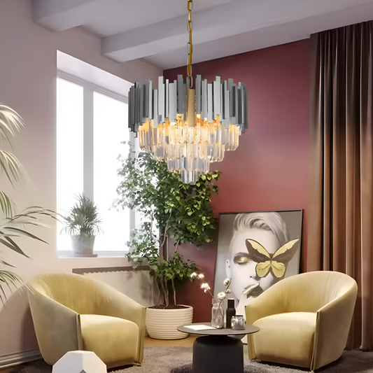 BLOIS Eleganza Crystal Chandelier 8xE14, Diameter 49cm, Silver, Adjustable Height