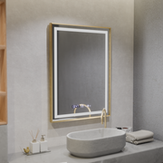 Mirror LED rectangular 60x80cm Verite Royale Gold Motionglow Marcello Dimable Clock Defrosting System