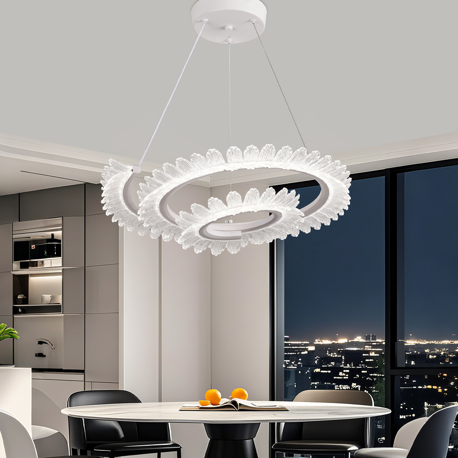Luminis PRISM LED Chandelier, Crystal and Metal, 4 Circles, Dimmable, Adjustable Height, Cold/Warm/Neutral Light, Luxurious Lighting