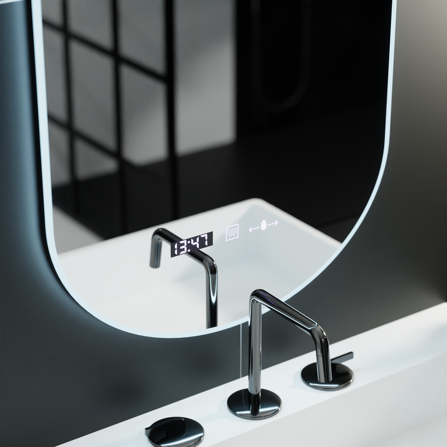 Oval LED Mirror, 50x100cm, Lucia Sensor Marcello, Demister System, Clock & Thermometer, Dimmable