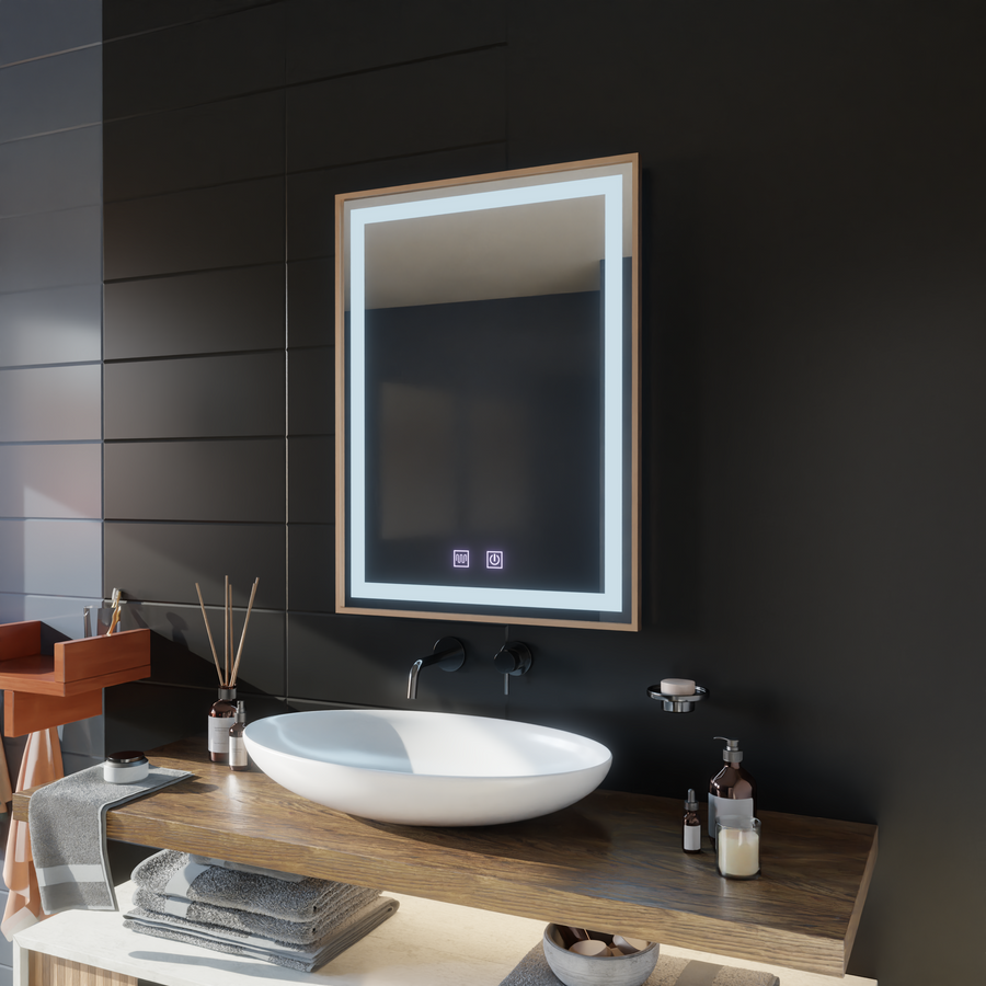 Kariri Touch LED Mirror, 60x80 cm, Defog function, Rose Gold Brushed Frame