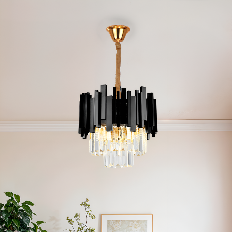 BLOIS Petito Crystal Chandelier 3xE14, Diameter 30cm, Black, Adjustable Height