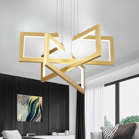 LED chandelier with remote control, Suspended 73W, 3 Elements, Cold/Warm/Neutral light, Dimmable, Adjustable height, Gold