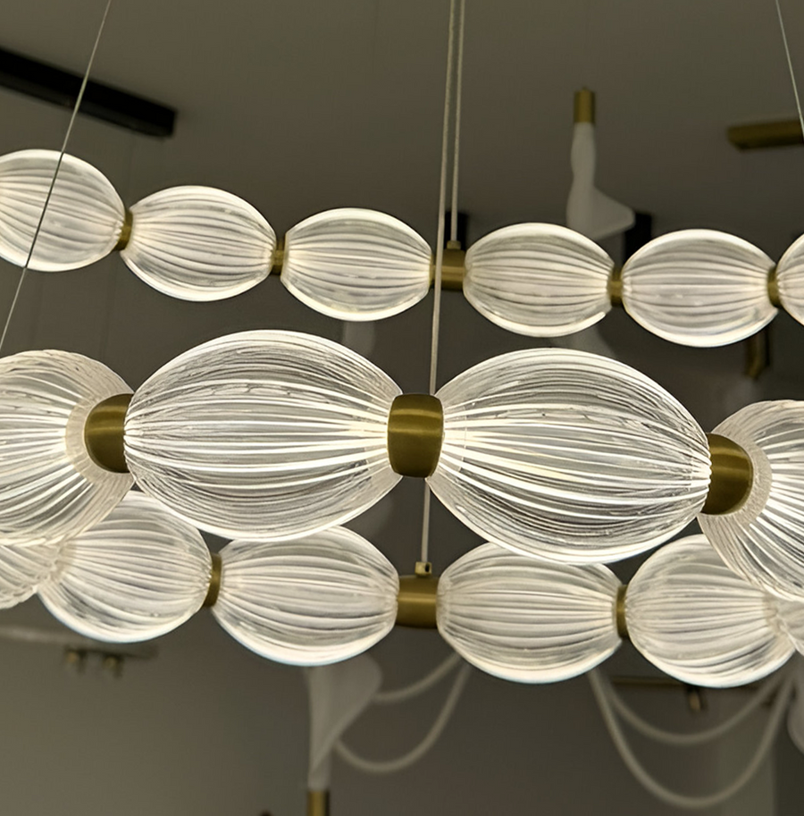 Suspended LED chandelier with FAUSTO remote control, 84W, Cold/Warm/Neutral light, Dimmable, Height Adjustable, Gold