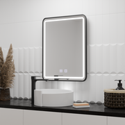 Rectangular LED Mirror 90x75cm Edge LUMINOUS Touch Defog System, Black Frame