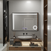 MotionGlow Sofia Sensor LED Mirror with Defog Function Thermometer Clock 110x65 cm Dimmable Warm/Cool/Neutral Light, Rose Gold Brushed Frame, Marcello Funghi Collection