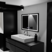 Mirror LED rectangular 100x80cm Verite Majets Noir MotionGlow Marcello Dismantle Clock Deframent & Dimable Thermometer