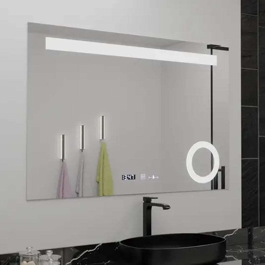 Rectangular LED mirror, 100x75cm, ABSOLU MotionGlow Marcello, Demister System, Clock & Thermometer, Cosmetic Magnifier, Dimable