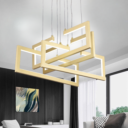 LED chandelier with remote control, Suspended 98W, 4 Elements, Cold/Warm/Neutral light, Dimmable, Adjustable height, Gold