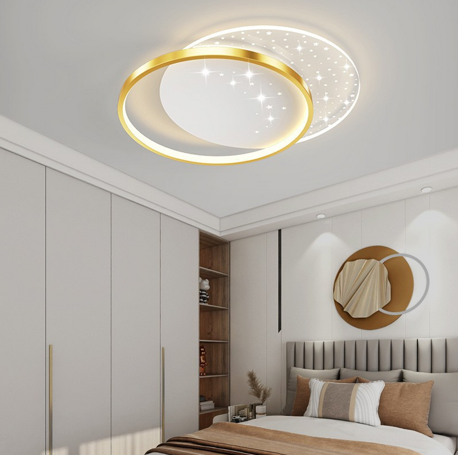 LED chandelier with remote control LUNARO 38W, 2 Circles, Cold/Warm/Neutral light, Dimmable, White Gold
