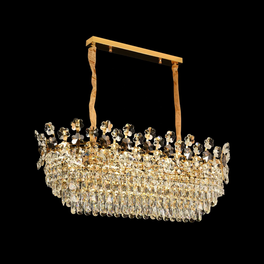 Crystal Chandelier CC6705/900X350GD 9x E14, Diameter 90cm, Shiny Gold, Adjustable Height