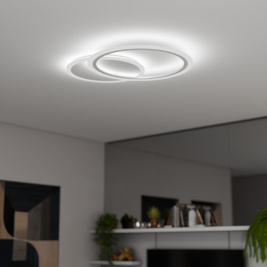LED chandelier with remote control LUCY 40W, 2 Circles, Cold/Warm/Neutral light, Dimmable, White