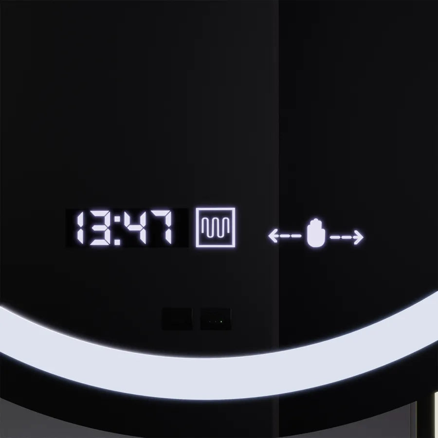 LED Round Mirror, 70cm, Visio MotionGlow Marcello, Demister System, Clock & Thermometer, Cosmetic Magnifier, Dimmable