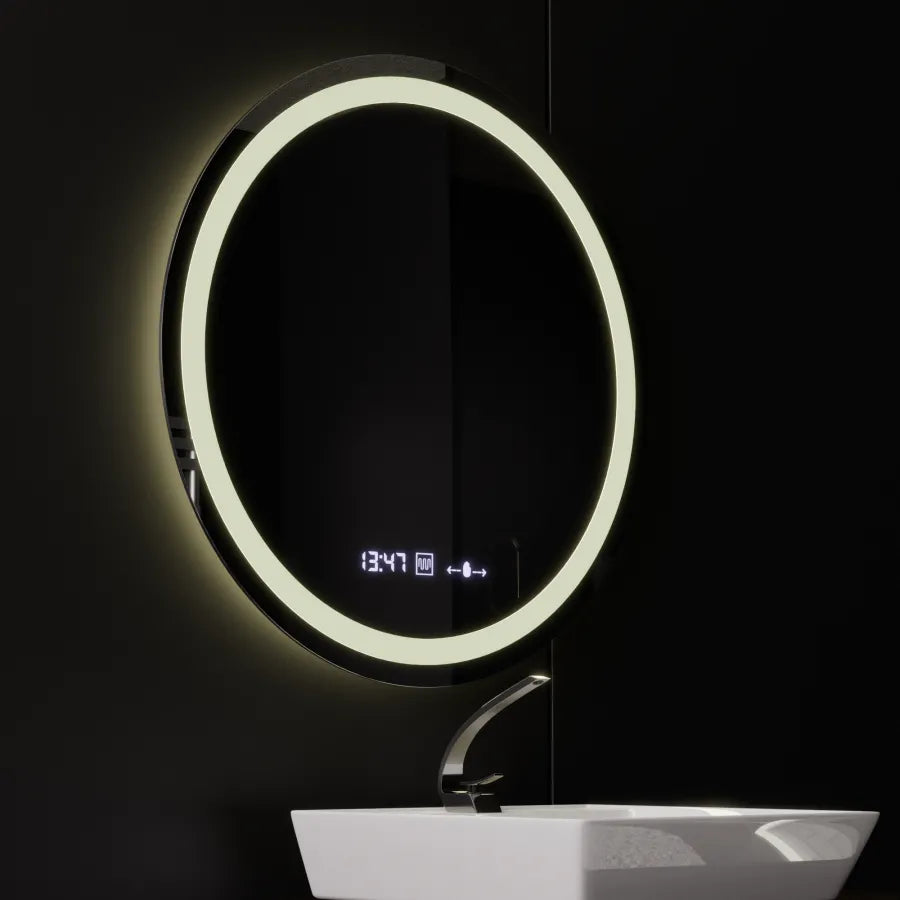 LED Round Mirror, 80cm, Celeste MotionGlow Marcello, Demister System, Clock & Thermometer, Dimmable
