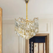 TOPKAPI Petito Crystal Chandelier 3xE27, Diameter 30cm, Shiny Gold, Adjustable Height