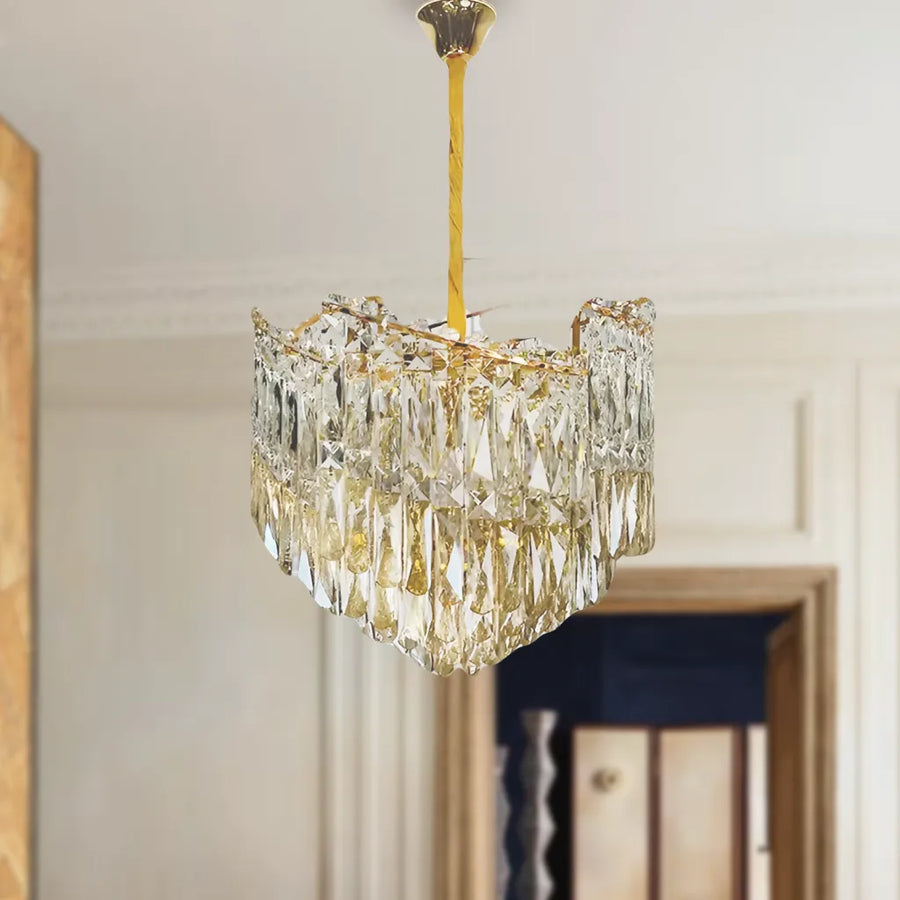 TOPKAPI Petito Crystal Chandelier 3xE27, Diameter 30cm, Shiny Gold, Adjustable Height