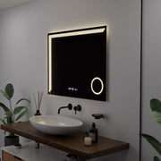 Rectangular LED mirror, 80x60cm, Precision MotionGlow Marcello, Demister System, Clock & Thermometer, Cosmetic Magnifier, Dimable