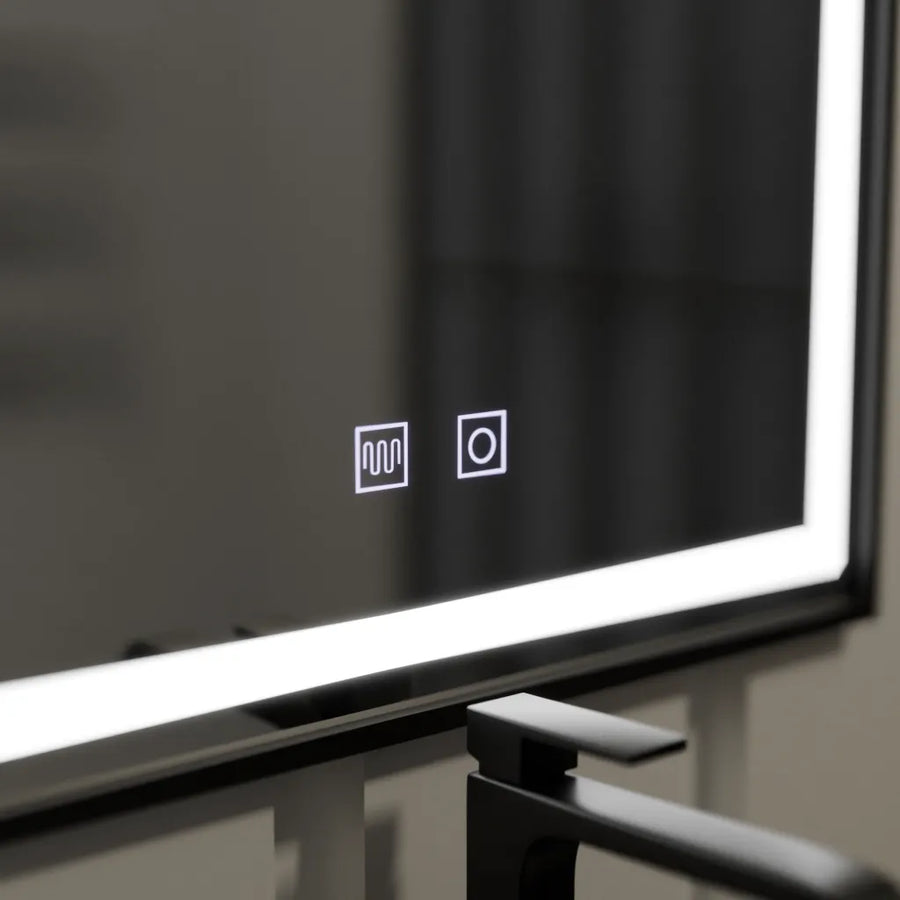 Rectangular LED Mirror 60x90cm Edge LUMINOUS Touch Defog System, Black Frame
