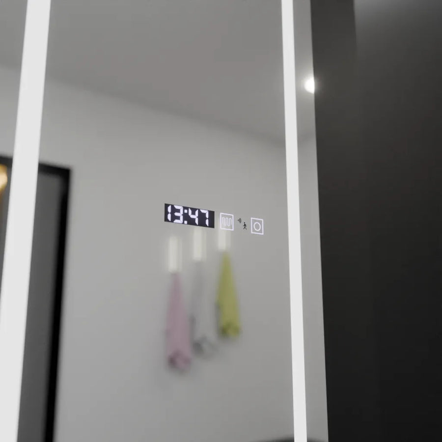 Rectangular LED mirror, 45x140cm, Giulia Marcello Radar Sensor, Demister System, Clock & Thermometer, Dimabila, Dressing Couture