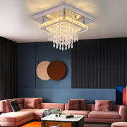 LED chandelier Alberico square, 19W, cold/hot/neutral light, crystal, glossy chrome