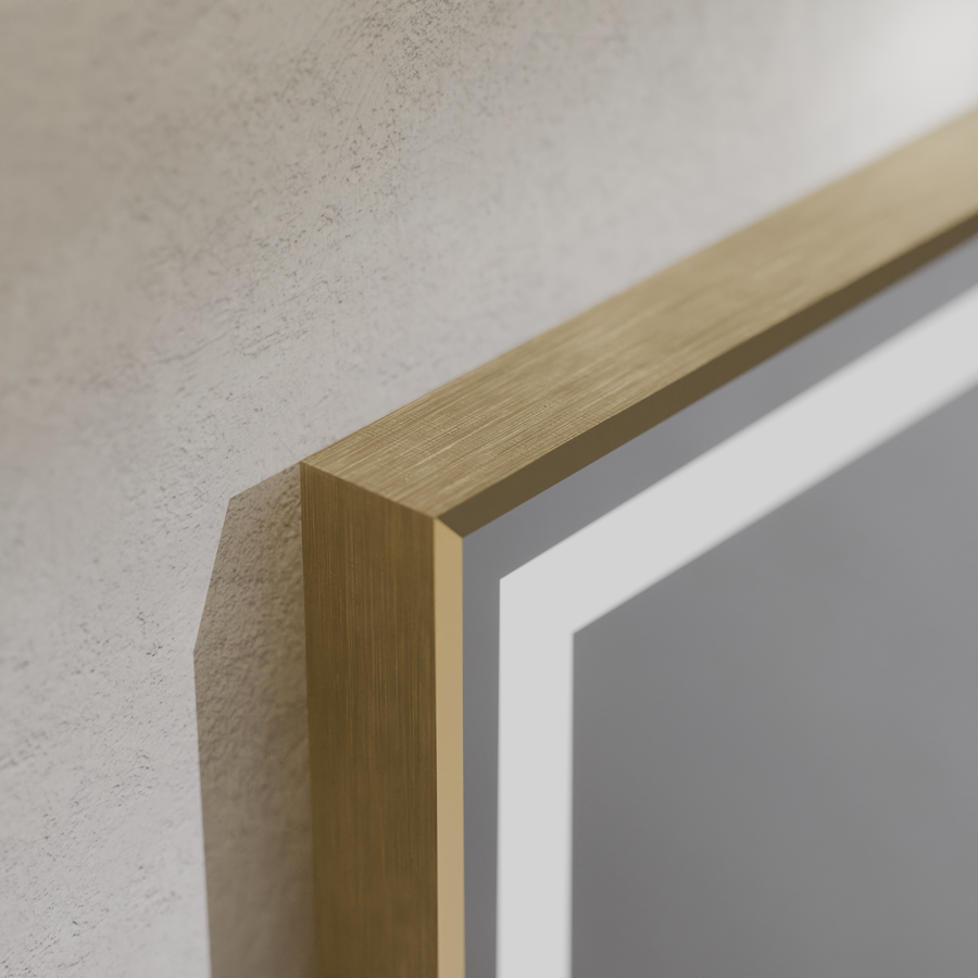 Rectangular LED mirror, 60x80cm, Verite Royale Gold MotionGlow Marcello, Demister System, Clock & Thermometer, Dimmable